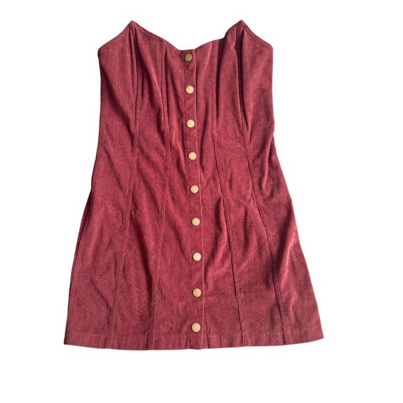 Urban Outfitters Red Corduroy Strapless Button-Front Mini Dress L - Picture 1 of 5